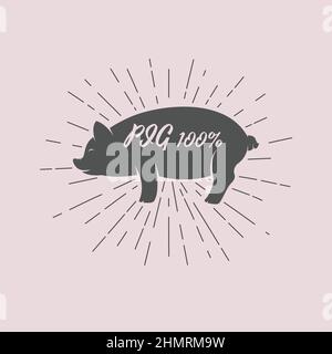 Vector of lettering within silhouette of pig. Vector illustration for groceries, Meat stores, packaging and advertising. Easy editable layered vector Stock Vector