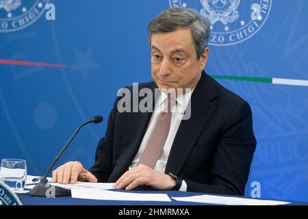 Rome, Italy. 11th Feb, 2022. Italian Premier Mario Draghi in press conference at the end of the minister's cabinet. Rome (Italy), February 11th 2022. Photo Pool Stefano Carofei Insidefoto Credit: insidefoto srl/Alamy Live News Stock Photo
