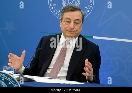 Rome, Italy. 11th Feb, 2022. Italian Premier Mario Draghi in press conference at the end of the minister's cabinet. Rome (Italy), February 11th 2022. Photo Pool Stefano Carofei Insidefoto Credit: insidefoto srl/Alamy Live News Stock Photo