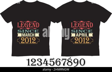 Title: Legend since December 2012 Birthday custom t-shirt Design . This design is best for t-shirts, mugs, and as well any other purposes Stock Vector