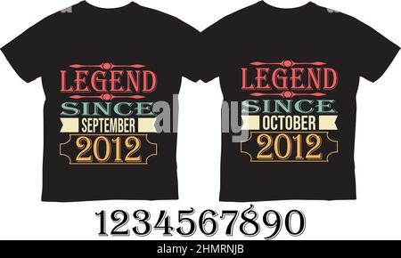 Title: Legend since December 2012 Birthday custom t-shirt Design . This design is best for t-shirts, mugs, and as well any other purposes Stock Vector