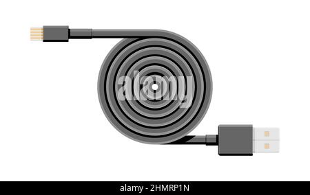 Black USB Cable Isolated on White Stock Vector