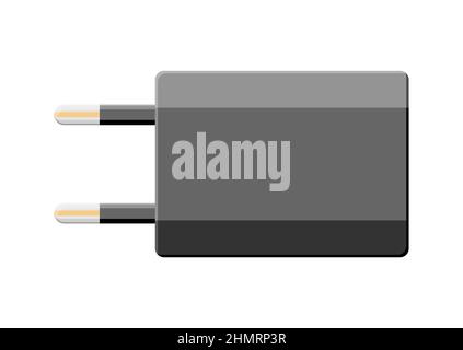 Black USB Charger Isolated on White. Stock Vector