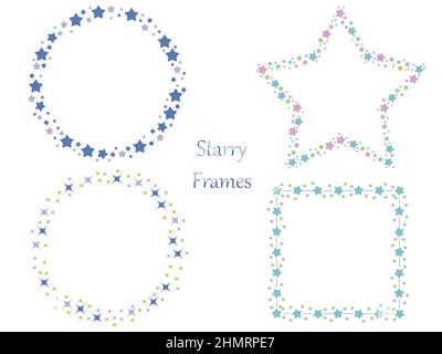 Star-pattern frames collection with round, square, and star-shaped frames isolated on a white background. Vector illustration. Stock Vector
