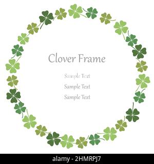Four-leaf clover round frame isolated on a white background. Vector illustration. Stock Vector