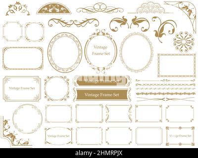 Set of vintage frames isolated on a white background. Vector illustrations. Stock Vector