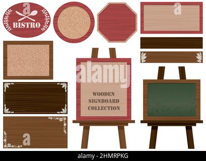 Set of assorted wooden signboards and frames isolated on a white background. Vector illustration. Stock Vector