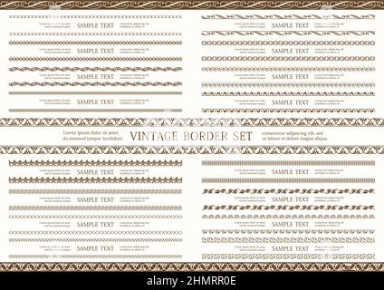 Seamless Vintage Borders Set Isolated On A Plain Background. Vector Illustration. Horizontally Repeatable. Stock Vector
