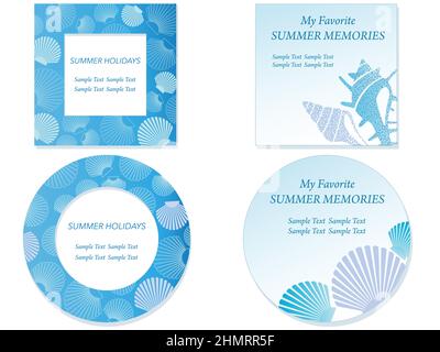 Set of shellfish frames isolated on a white background. Vector illustration. Stock Vector