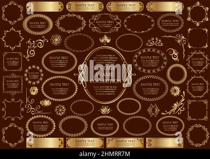 Vintage Gold Frames Set Isolated On A Dark Background. Vector Illustration. Stock Vector