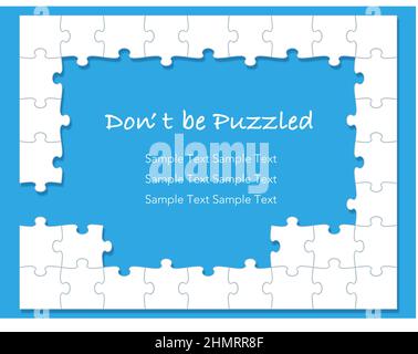 White jigsaw puzzle frame isolated on a blue background, vector illustration. Stock Vector