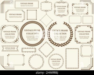 Set of vintage frames isolated on a plain background. Vector illustration. Stock Vector
