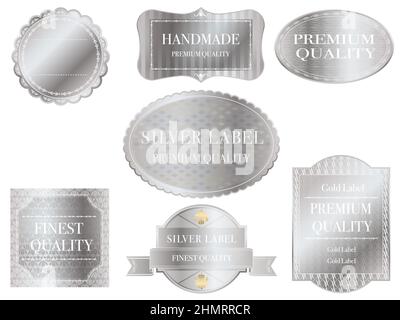 Set of silver labels with text space isolated on a white background, vector illustration. Stock Vector