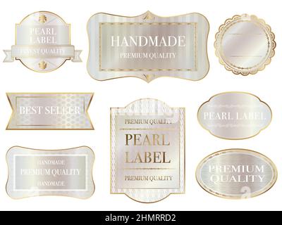 Set of pearl-colored labels with text space isolated on a white background, vector illustration. Stock Vector