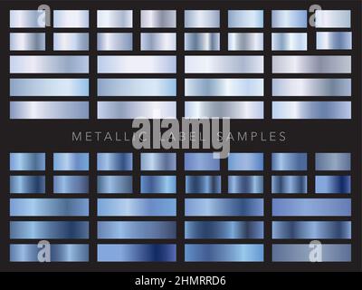 Set Of Blue Metallic Label Samples And Swatches. Vector Illustration. Stock Vector
