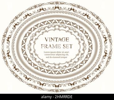 Oval Vintage Frames Set Isolated On A Plain Background. Vector Illustration. Stock Vector