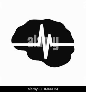 Illustration of the medical black style vector icon of the encephalography human brain isolated on a white background. Stroke, Epilepsy and alzheimer Stock Vector