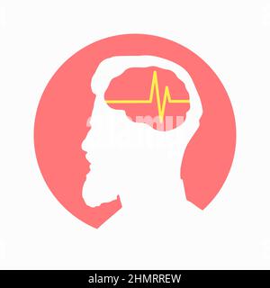 Illustration of human brain encephalography medical vector icon on human head isolated on white background. Stroke, epilepsy and Alzheimer s awareness Stock Vector