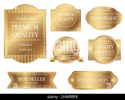 Gold labels with text space set. Vector illustration isolated on a white background. Stock Vector