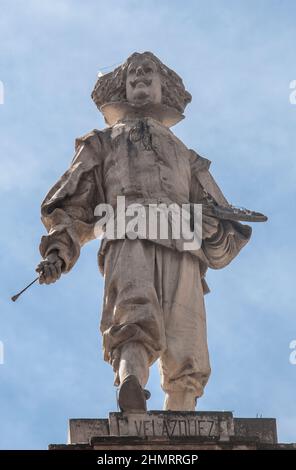 Seville, Spain: Sept, 27th, 2020: Diego Velazquez, 17th Century greatest spanish painter. Palace of San Telmo, Seville, Spain. Sculpted by Antonio Sus Stock Photo