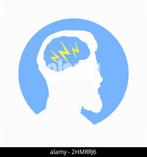 Migraine linear icon. Human head with lightning bolt. Thunderclap head. Temple pressure, pain. Flu symptom. outline symbol. Vector illustration isolat Stock Vector