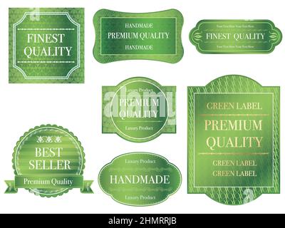 Set of metallic green labels with text space isolated on a white background, vector illustration. Stock Vector