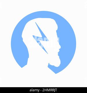 Migraine linear icon. Human head with lightning bolt. Thunderclap head. Temple pressure, pain. Flu symptom. outline symbol. Vector illustration isolat Stock Vector