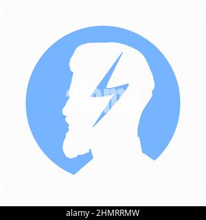 Migraine linear icon. Human head with lightning bolt. Thunderclap head. Temple pressure, pain. Flu symptom. outline symbol. Vector illustration isolat Stock Vector
