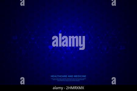 Vector illustration of healthcare and technology concept with flat icons and symbols. Template design for health care business, innovation medicine Stock Vector