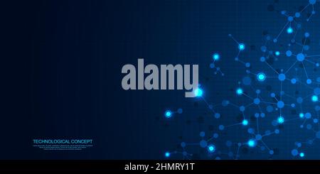 Vector illustration of molecular structure and genetic engineering, molecules DNA, neural network, scientific research. Abstract background for Stock Vector