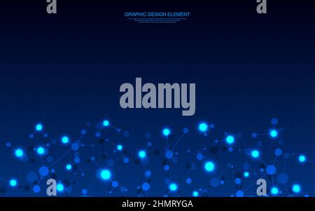 Vector illustration of molecular structure and genetic engineering, molecules DNA, neural network, scientific research. Abstract background for Stock Vector