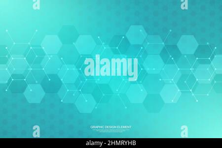 Abstract background of hexagons pattern and chemical engineering, genetic research, molecular structure. Vector illustration for innovation technology Stock Vector