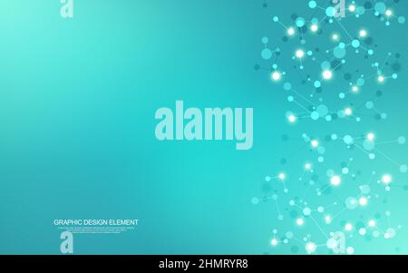 Vector illustration of molecular structure and genetic engineering, molecules DNA, neural network, scientific research. Abstract background for Stock Vector