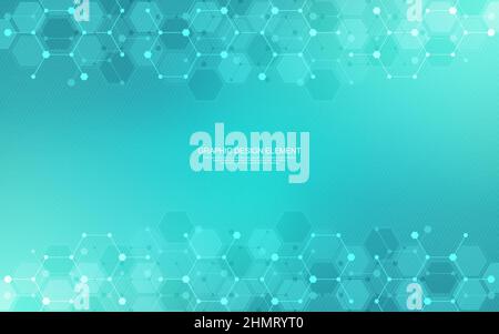 Abstract background of hexagons pattern and chemical engineering, genetic research, molecular structure. Vector illustration for innovation technology Stock Vector