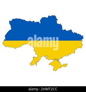 Outline yellow blue country flag state Ukraine map, united country UA without war Stock Vector