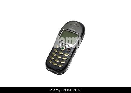 Belarus, Novopolotsk - 19 januay, 2022: Old Siemens push-button phone isolated close up Stock Photo