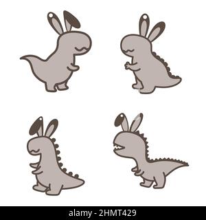 Adorable Easter dino basket name tags. Laser wood cutting template. Layered paper decoration. Print, cut out, glue. Egg hunt for children template lay Stock Vector