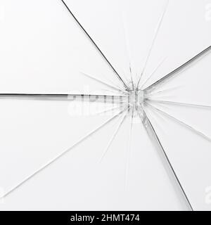 glass crack splitter Broken window on white gray background Stock Photo