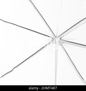 Broken window glass crack splitter on white gray background Stock Photo