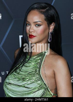 Hollywood, USA. 11th Feb, 2022. HOLLYWOOD, LOS ANGELES, CALIFORNIA, USA - FEBRUARY 11: Barbadian singer Rihanna (Robyn Rihanna Fenty NH) wearing The Attico arrives at the Fenty Beauty And Fenty Skin Celebration Hosted By Rihanna held at Goya Studios on February 11, 2022 in Hollywood, Los Angeles, California, USA. (Photo by Xavier Collin/Image Press Agency) Credit: Image Press Agency/Alamy Live News Stock Photo