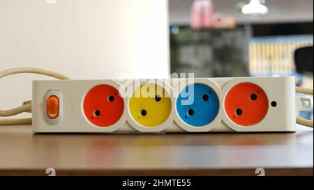 Electrical plug terminal on the table Stock Photo