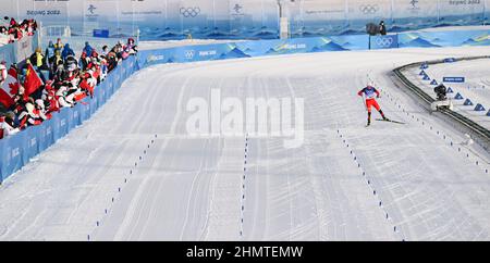 Zhangjiakou, China's Hebei Province. 12th Feb, 2022. Ma Qinghua of China competes during the cross-country skiing women's 4x5 km relay of the Beijing Winter Olympics at National Cross-Country Skiing Centre in Zhangjiakou, north China's Hebei Province, Feb. 12, 2022. Credit: Hu Huhu/Xinhua/Alamy Live News Stock Photo