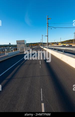 Gothenburg, Sweden - October 17 2021: Empty two way bike road on a bridge. Stock Photo