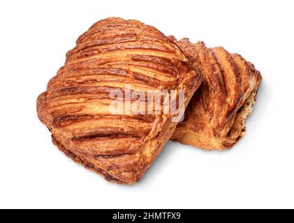 Isolated objects: traditional sweet puff pastry bun, stuffed with poppy seeds, on white background Stock Photo