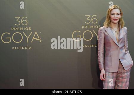 Valencia, Spain. 12th February, 2022. Cate Blanchett attends a photocall as winner of International Goya Award 2022 during 36th Goya Awards at Palau de les Arts Reina Sofía on February 12, 2022 in Valencia, Spain Credit: MPG/Alamy Live News Stock Photo