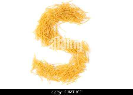 letter s made from raw chopped noodles isolated on white background. High quality photo Stock Photo