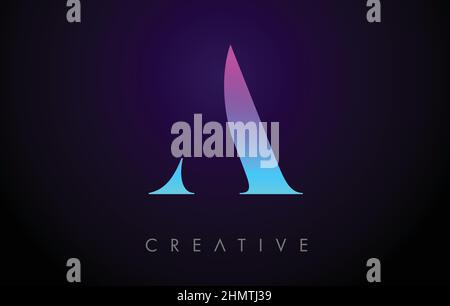 Purple Blue Neon N Letter Logo Design Concept with Minimalist Style and ...
