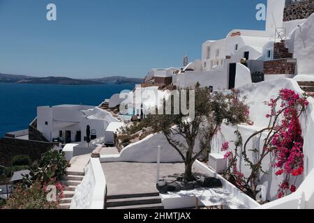 White architecture on Santorini island, Oia, Greece. White architecture. Summer vacation and holiday concept, luxury travel. Wonderful scenery, cruise Stock Photo