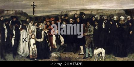 A Funeral At Ornans [Un enterrement à Ornans] by French painter Gustave Courbet (1819-1877) painted in 1849-50 showing the funeral of his great-uncle and is over 6 metres in length. Stock Photo