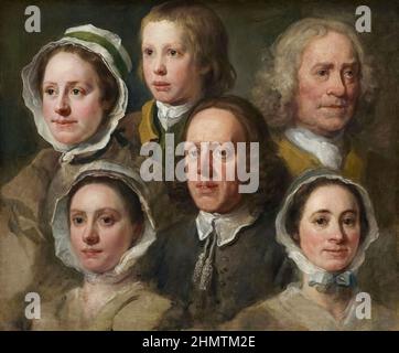 Heads of Six of Hogarth's Servants by William Hogarth (1697-1764) painted circa 1750. Stock Photo